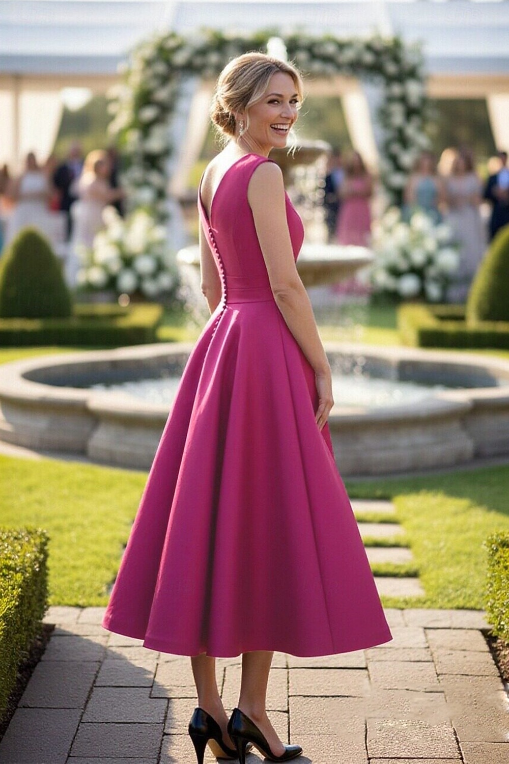 A-Line Tea Length Party Dress Cocktail Dress Wedding Guest Dress Mother of  the Bride Dress Sleeveless V Neck Elegant Vintage Formal with Sash / Ribbon  Ruching Solid Color 2026 - $137.99