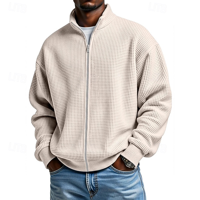 Herren Sweatshirt Waffel-Sweatshirt Pullover Kapuzensweatshirt Pullover Sweatshirt mit durchgehendem Reißverschluss Aprikose Schwarz Weiß Hellgrün Armeegrün Stehkragen Einfach Strukturiert Lässig 2026 - $28.99 –P9