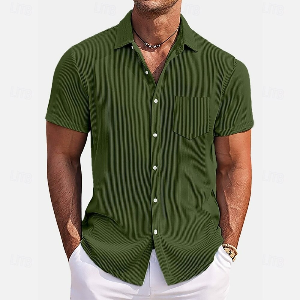 Men's Shirt Casual Shirt Corduroy Shirt Button Up Shirt Blue Black White Green Gray Short Sleeve Plain Lapel Casual Daily Pocket Clothing Apparel Fashion Modern Casual Comfortable 2026 - $24.99 –P5