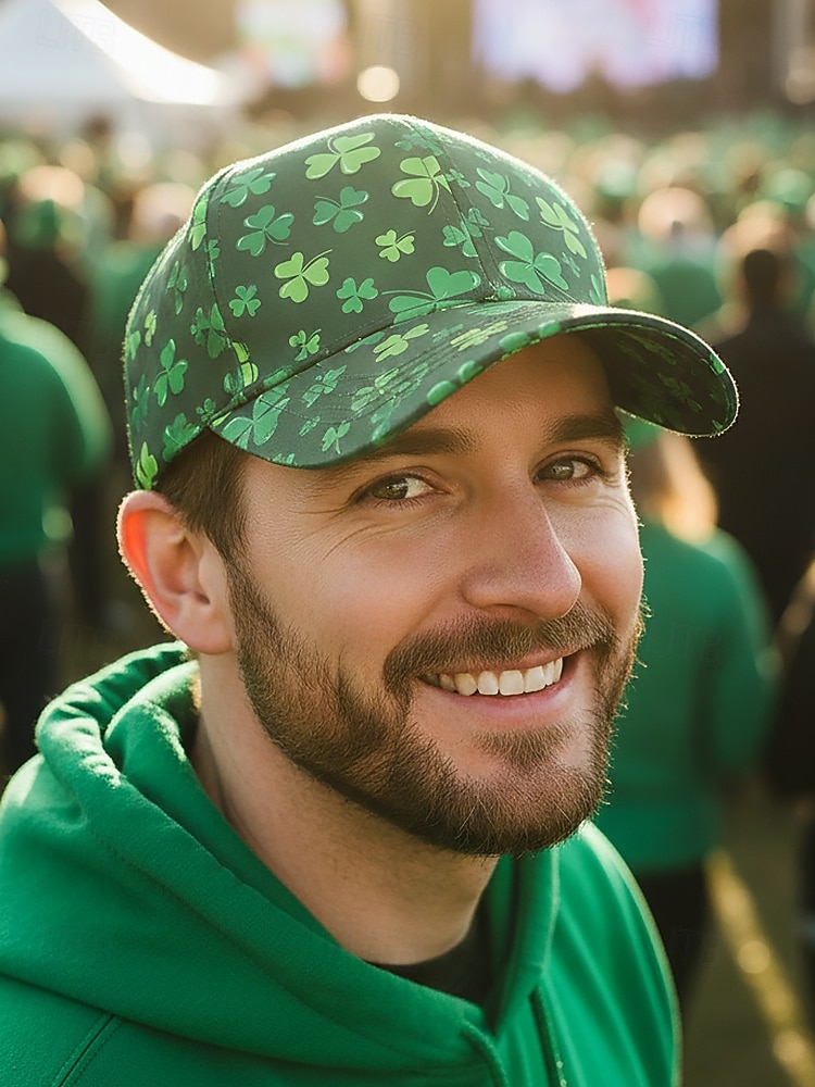 2026年 ユニセックスの聖パトリックの日のシャムロックプリントの野球帽、ポリエステルプリント生地、複数のクローバー柄、男性と女性のためのカジュアルな祭りスタイルの帽子、パレード、パーティー、屋外のお祝い用ウェア  コレクション – $14.99 –P2