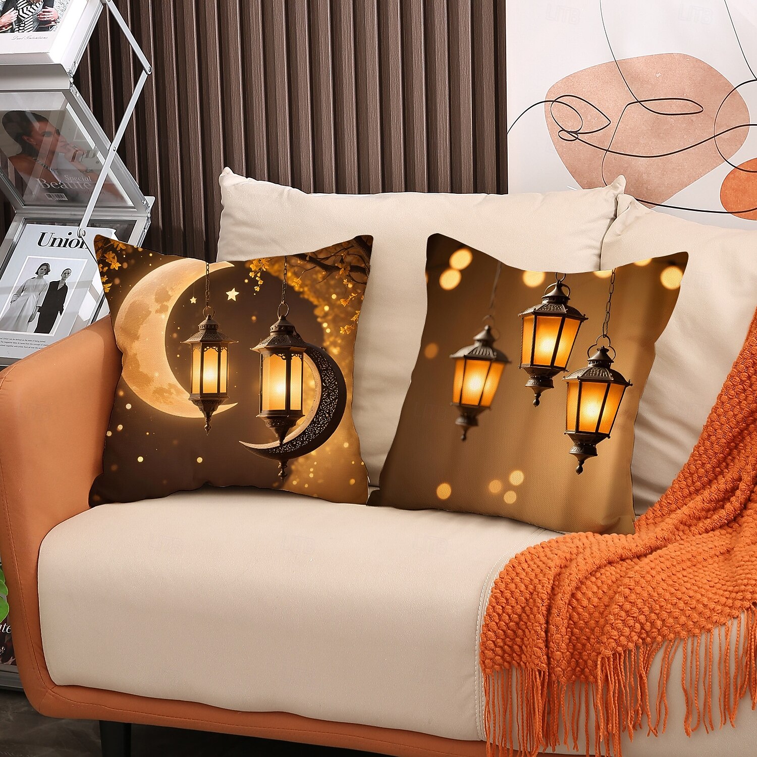 Ramadan Eid Throw Pillow Cover, Gold Print Lantern & Oil Lamp, Middle Eastern Festival Decor, Sofa Cushion for Living Room and Prayer Room, Seat Pillow 2026 - $13.99 –P5