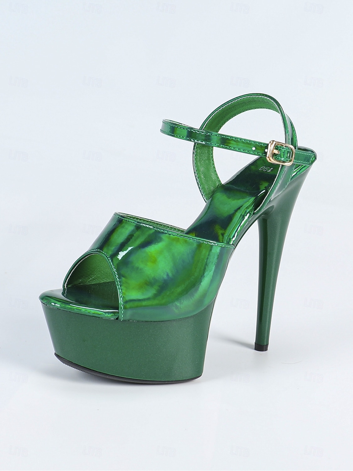 Damsmaragdgröna platåsandaler med hög klack, metalliska festskor med ankelrem, djärva, statement-klackar för St. Patrick's Day-firanden och nattlivsevenemang &festivalfester 2026 - $46.99 –P1