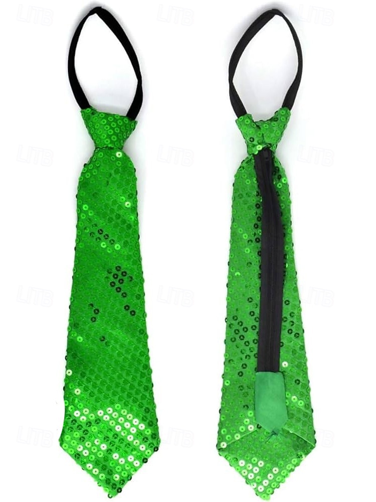 Conjunto de tirantes y corbata de poliéster con lentejuelas para hombre, diseño de corbata con cremallera, varios colores, perfecto para el Día de San Patricio y celebraciones de carnaval. 2026 - $18.99 –P6