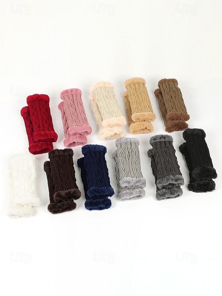 Strikkede fingerløse hansker til dame med fleecefôr for varme, tilgjengelig i flere farger, perfekt for vinter- og fritidsbruk 2026 - $9.99 –P7