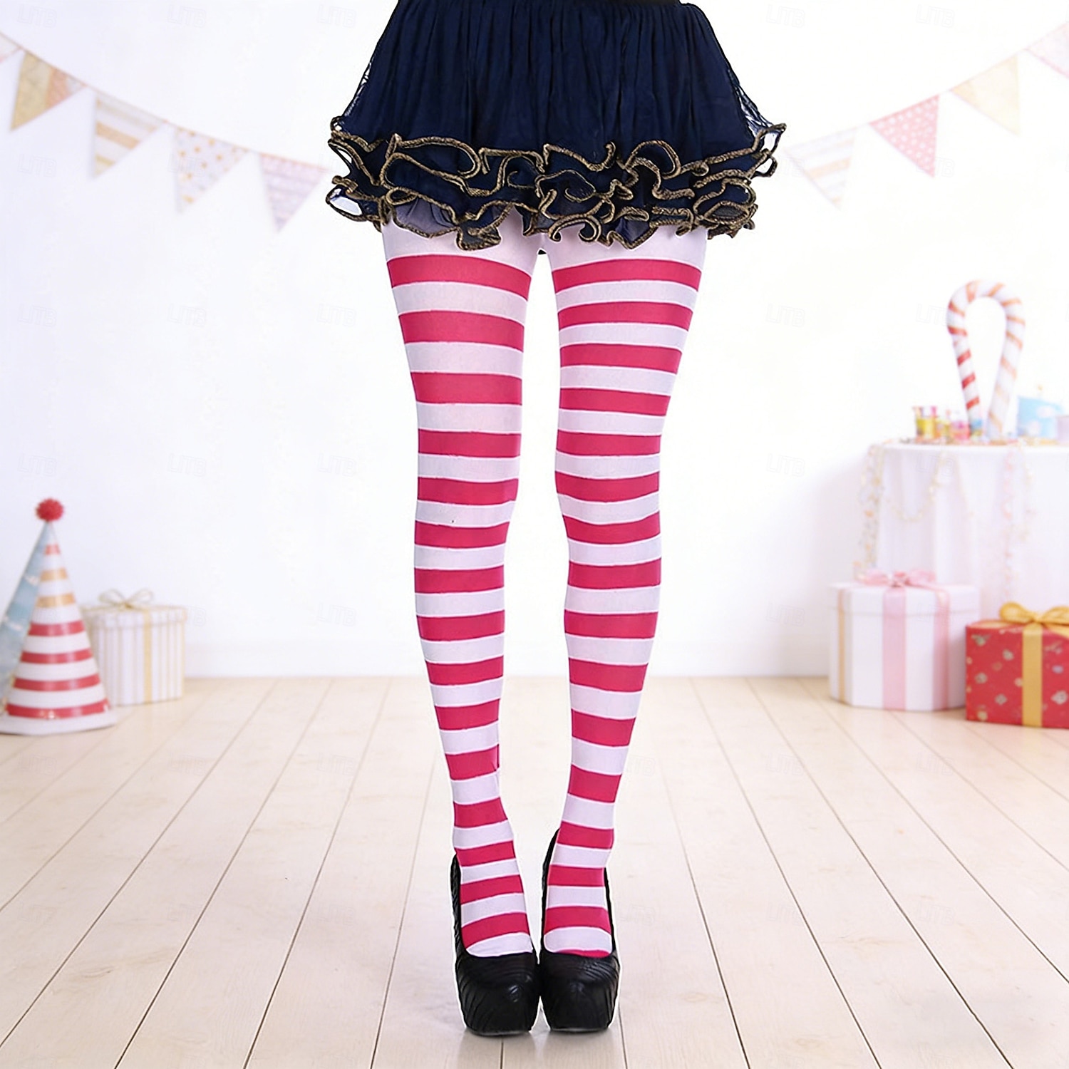 Комплект женских полосатых колготок для карнавальной вечеринки (2 пары), эластичные, выше колена, синие. &Зеленые горизонтальные полоски, забавные карнавальные носки для взрослых, для фестивалей, 2026 - $14.99 –P2