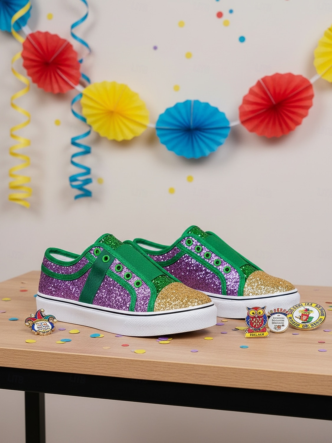 Dámské fialové třpytivé slip-on tenisky na Mardi Gras – Třpytivé boty pro hudební festivaly karnevalové párty a výrazné pouliční oblečení 2026 - $29.99 –P1