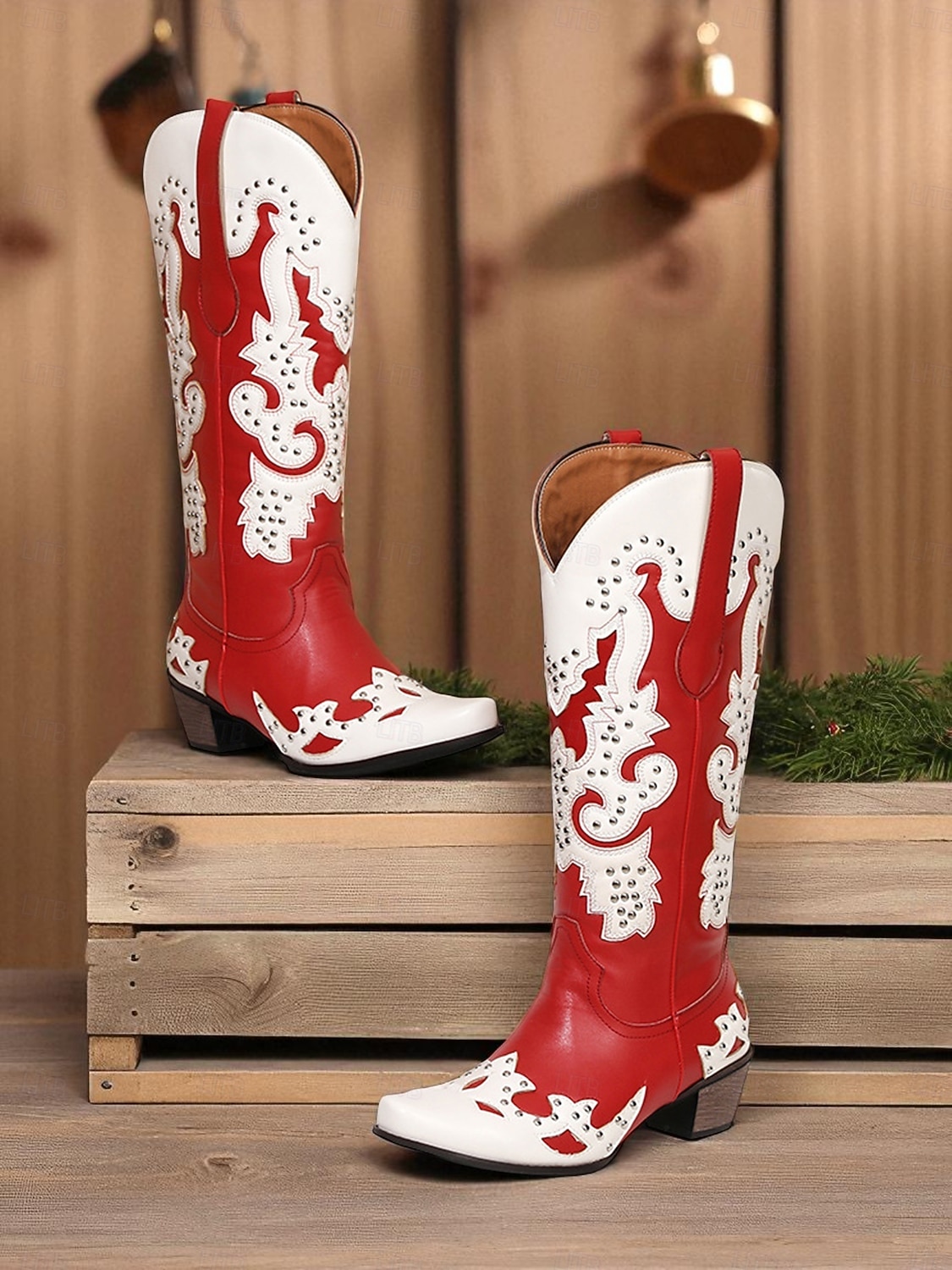 Dames Mardi Gras Rode Cowboylaarzen met Nieten - Festivalstijl Westernlaarzen Ideaal voor Carnaval Parades Kostuumfeesten Straat Festivals  Themed Vieringen 2026 - $99.99 –P3