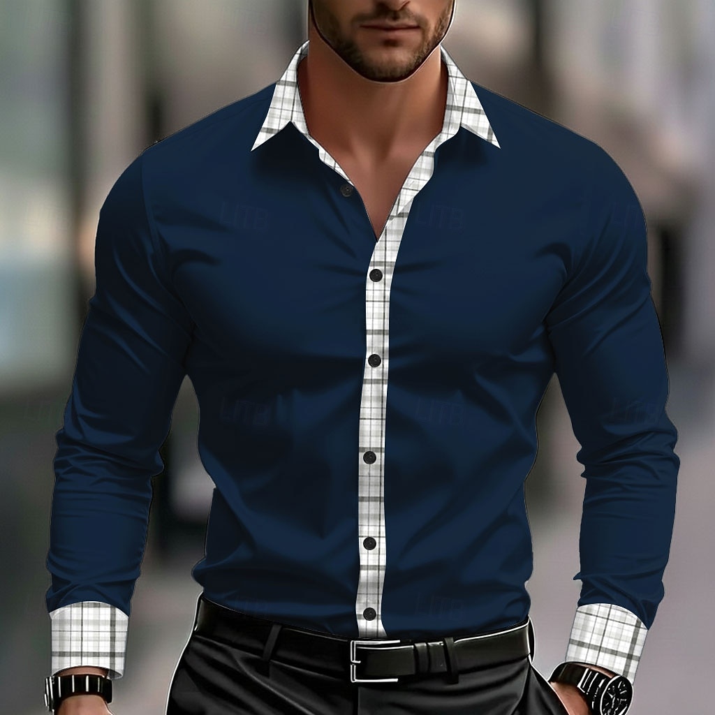 Miesten Geometrinen Ruudukko / Plaid Paita Button Up paita Rento kauluspaita Pitkähihainen Muoti rento ulko- Arkikäyttö Kevät Syksy Sänkyjen avaus 3D-tulostus kauluspaidat Sininen Musta Valkoinen 2026 - $27.99 –P3
