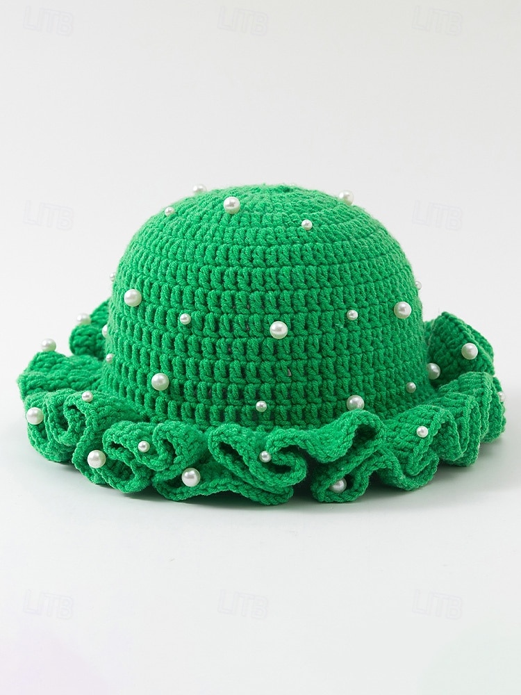 Gorro de punto con trébol y perlas para mujer, varios colores, perfecto para el Día de San Patricio, Carnaval y uso diario. 2026 - $18.99 –P5