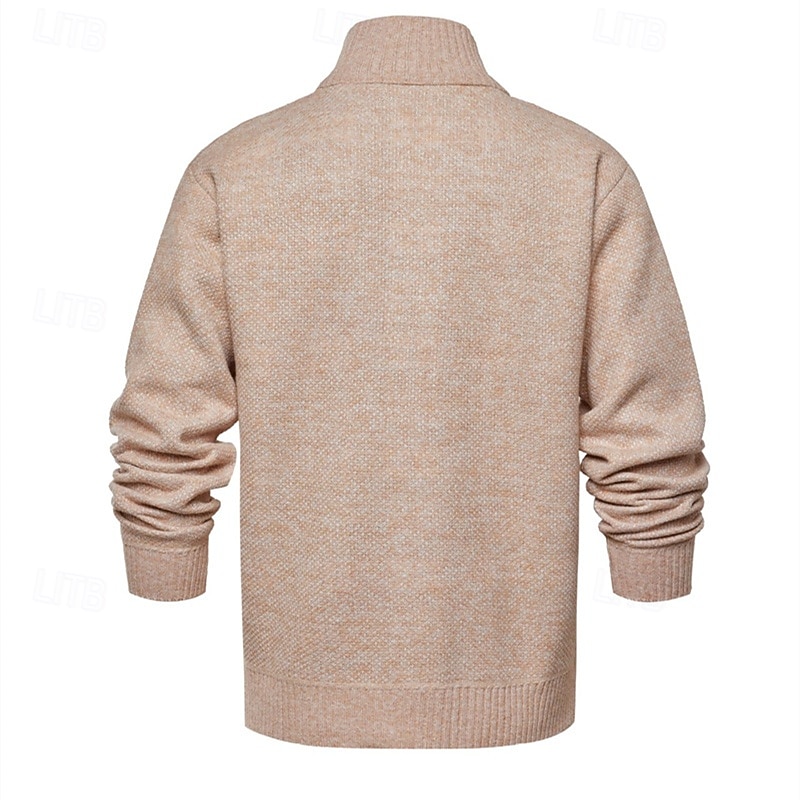 Herre Genser Cardigan Genser Glidelås genser Riflet Strikke Vanlige topper Strikket Helfarge Høyhalset Nøytral Mote Avslappet Dagligdagstøy Klær Høst Vinter Navyblå M L XL 2026 - $30.99 –P4