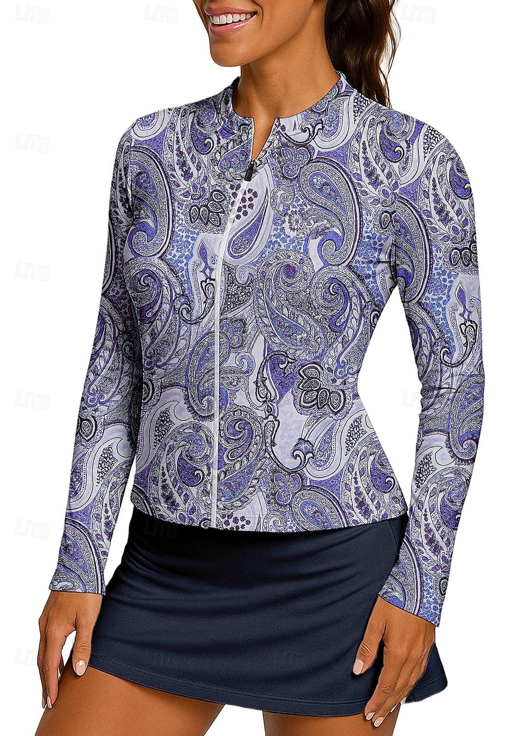 Dámské Kašmírový vzor Sportovní košile Tenisové tričko Tenisový top Dlouhý rukáv Zip Květinový UPF50+ Odolná proti UV záření Vysoká pružnost Odvod vlhkosti Prodyšné Volejbal Tenis Golf Stojáček Límec 2026 - $20.99 –P5