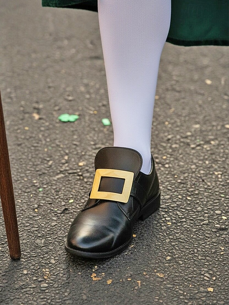 Schuhüberzüge für Herren zum St. Patrick's Day, schwarze Gamaschen aus Kunstleder mit goldener Schnalle, elastische Überzüge zum Hineinschlüpfen, Accessoires für Koboldkostüme zum irischen Fest, zur Parade und für Partys 2026 - $11.99 –P3