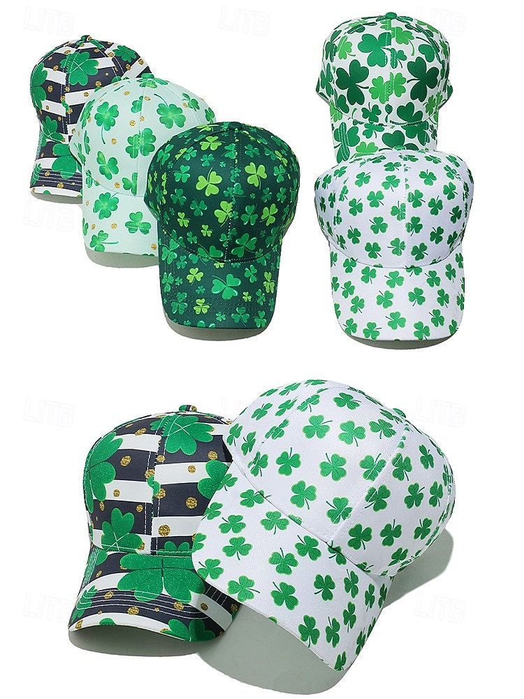 2026年 ユニセックスの聖パトリックの日のシャムロックプリントの野球帽、ポリエステルプリント生地、複数のクローバー柄、男性と女性のためのカジュアルな祭りスタイルの帽子、パレード、パーティー、屋外のお祝い用ウェア  コレクション – $14.99 –P4