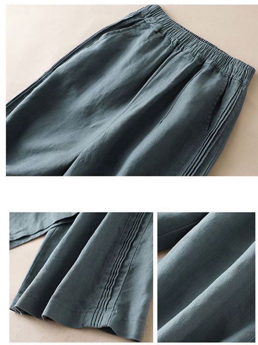 Dames Katoenen linnen broek Broek Zomerbroek Wijde broek Vakantie Basic Casual Volledige lengte Hoge taille Effen Zak Breed Been Elastische tailleband Zacht Comfortabel Ademend Rekbaar Strand 2026 - $8.99 –P5