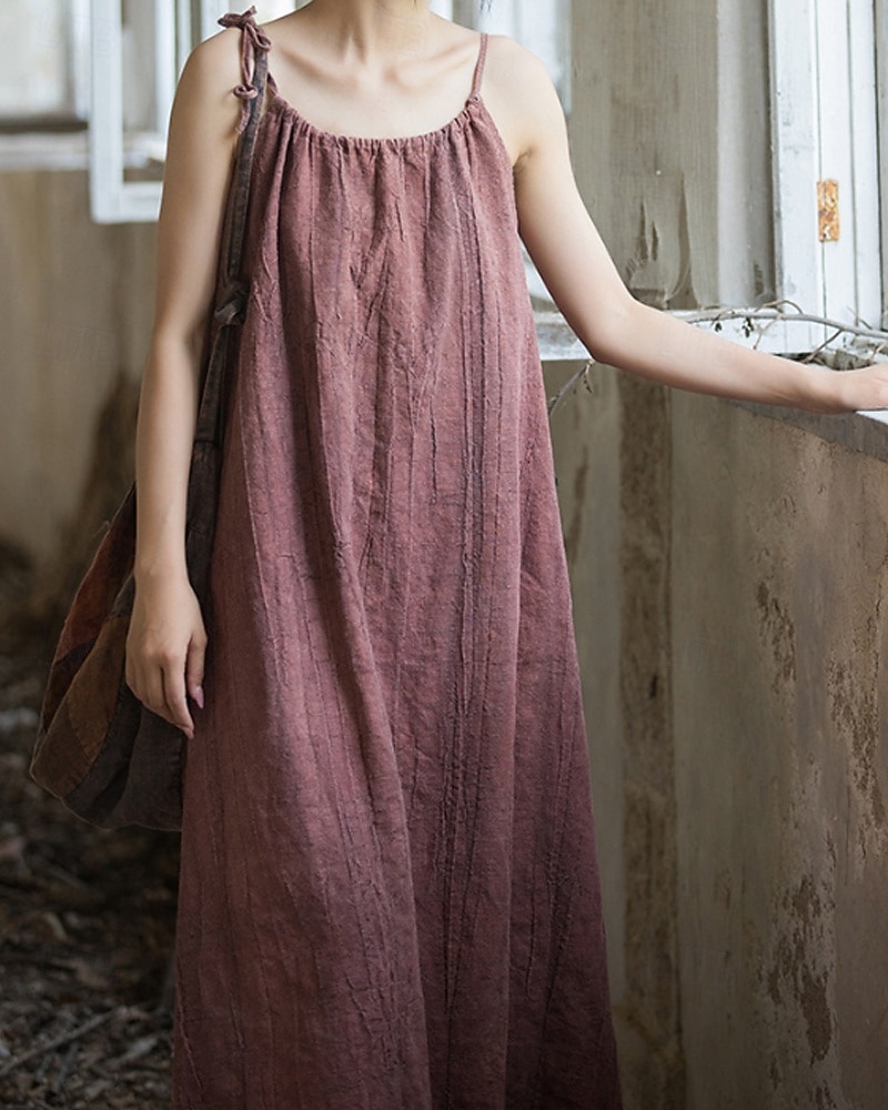Women's Midi Dress Cotton Linen Dresses Shift Dress Sundress Slip Dress Vintage Fashion Daily Outdoor Vacation Loose Fit Plain Sleeveless Straps Blue Teal White Yellow Summer Spring 2026 - $49.99 –P5