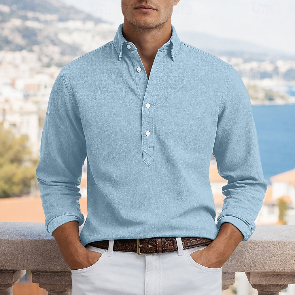 Herren Hemd Popover-Hemd Durchgeknöpft Hemd Freizeithemd Marineblau Dunkelblau Grau Leicht Blau Langarm Einfach Umlegekragen Lässig Outdoor Knöpfe Bekleidung Neutral Mode Täglich Lässig 2026 - $26.99 –P5