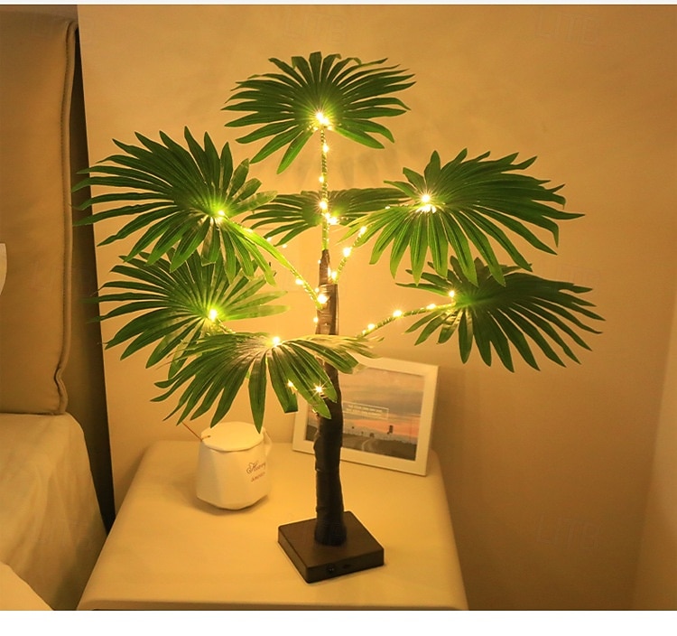 Luz de palmera artificial de 55 cm/21,65 pulgadas con 30 cuentas LED, decoración interior/exterior de primavera/verano para dormitorio, sala de estar, comedor, fiesta, doble potencia (AAA) &luz 2026 - $23.99 –P3