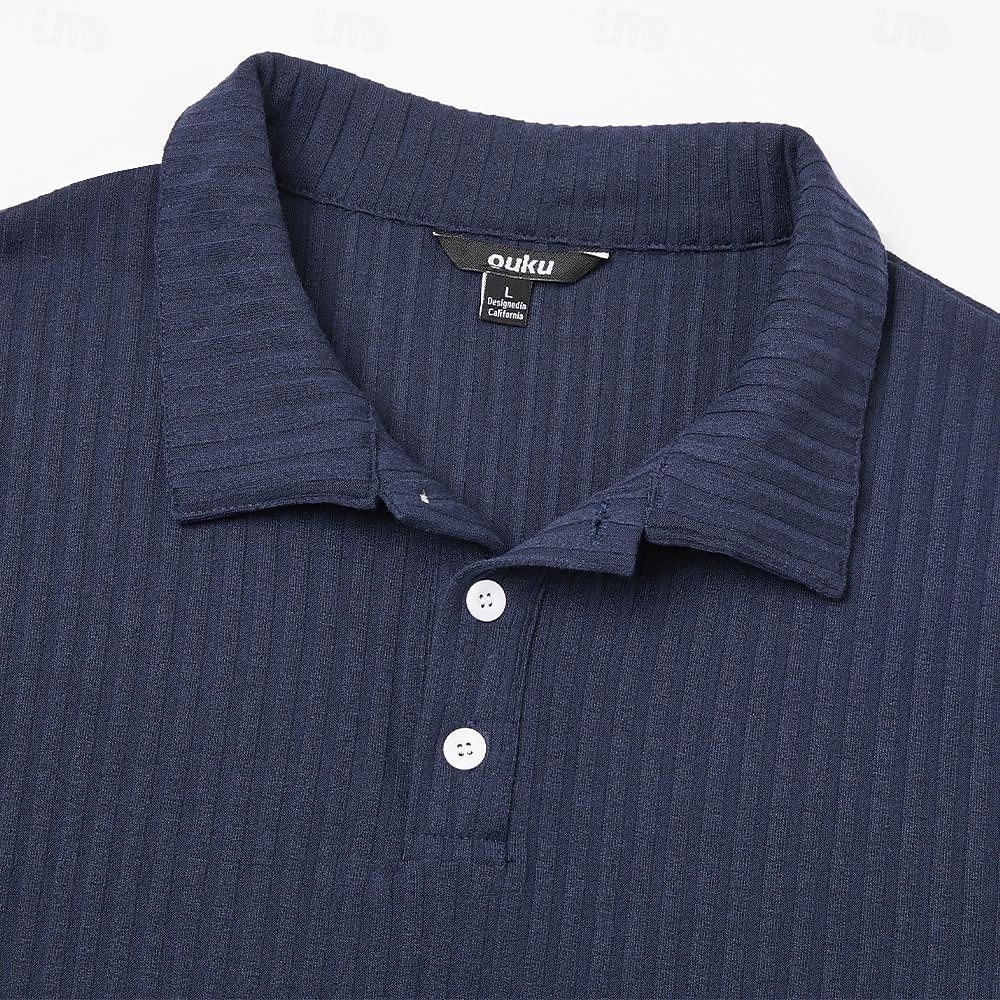 Men's Rib Knit Top Textured Street Casual Lapel Long Sleeve Basic Modern Plain Buttons Spring Fall All Seasons Slim Fit Blue White Navy Blue Gray Rib Knit Top 2025 - $25.99 –P12