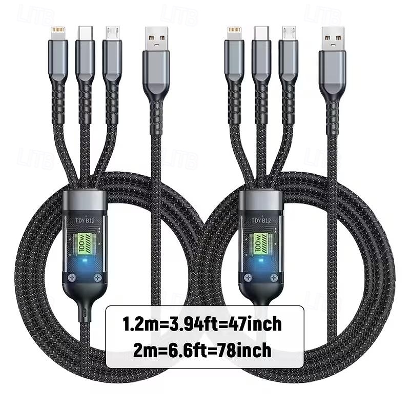 Balení 3 univerzálních rychlonabíjecích kabelů, nylonový opletený kabel QC3.0 s konektory Lightning, micro USB a USB-C pro více smartphonů 2026 - $15.99 –P3
