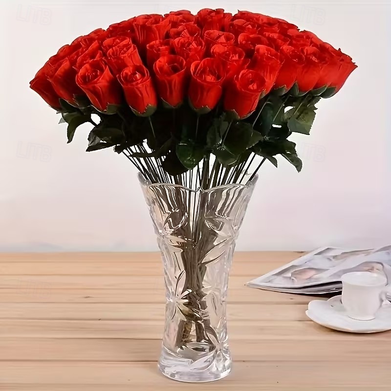 50 mazzi di rose artificiali, rose finte in tessuto per San Valentino, romantiche composizioni floreali finte per l'arredamento del soggiorno, forniture per matrimoni del 2026 a $20.99 –P5