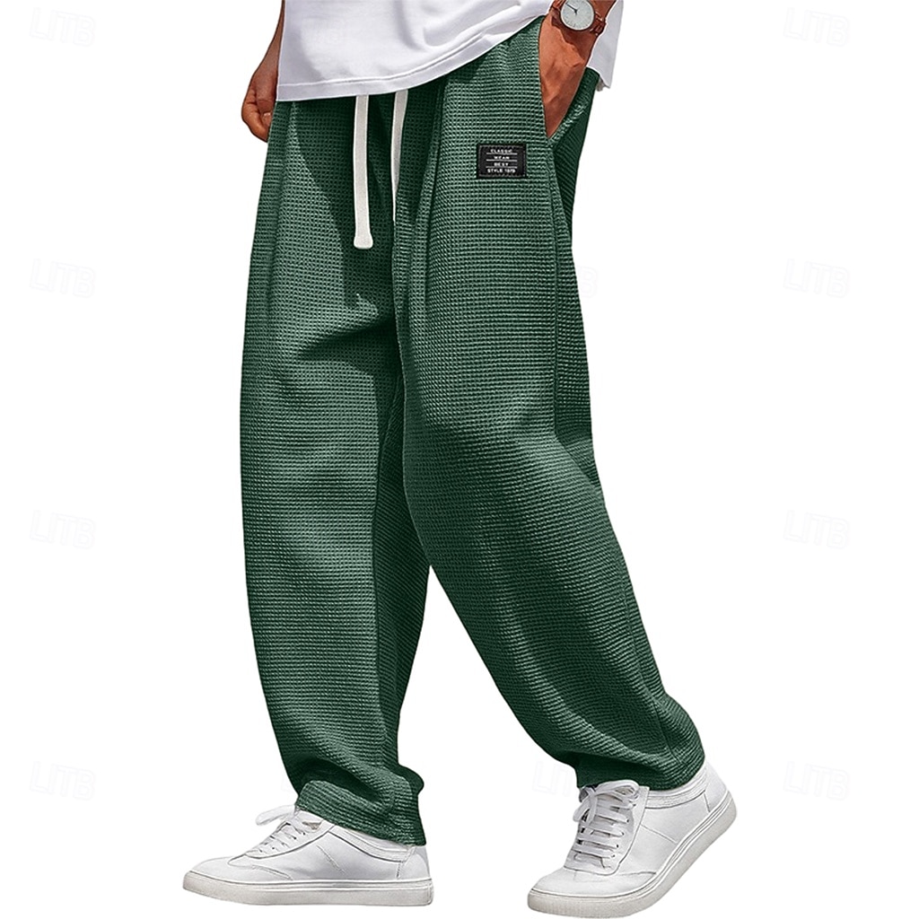 Pánské Vaflová Tepláky Kalhoty Volné kalhoty Tepláky s rovnými nohama Šňůrky Elastický pas Pevná barva Pohodlné Plná délka Denní Venkovní Streetwear Módní Klasický styl Černá Bílá Neelastické 2026 - $25.99 –P16