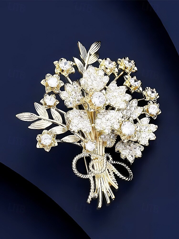 Dámská brož z imitace diamantů ze slitiny – elegantní květinový vzor ve zlaté a stříbrné barvě, ideální pro svatby a zvláštní příležitosti 2026 - $11.99 –P3