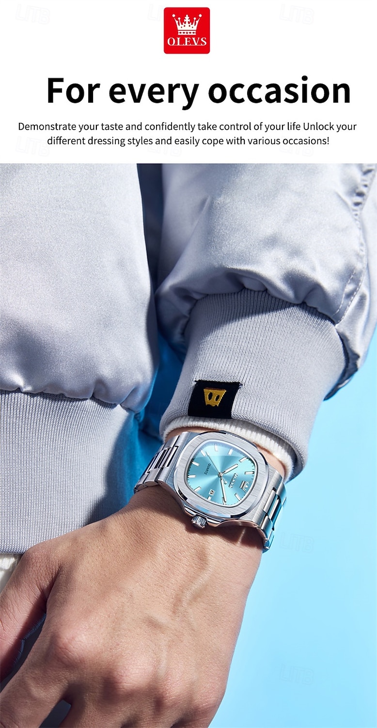 Новые бизнес-часы Olevs украшены светящимися элементами и календарем квадратный наутилус водонепроницаемые спортивные модные и повседневные кварцевые наручные часы 2026 - $32.99 –P10