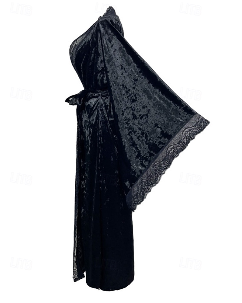 Women's Robe Casual Soft Satin Pure Color Lace Patchwork Daily Home Bed Long Sleeve V Neck Black White Wine Summer Spring Loose Fit 2026 - E£2245.39 –P11