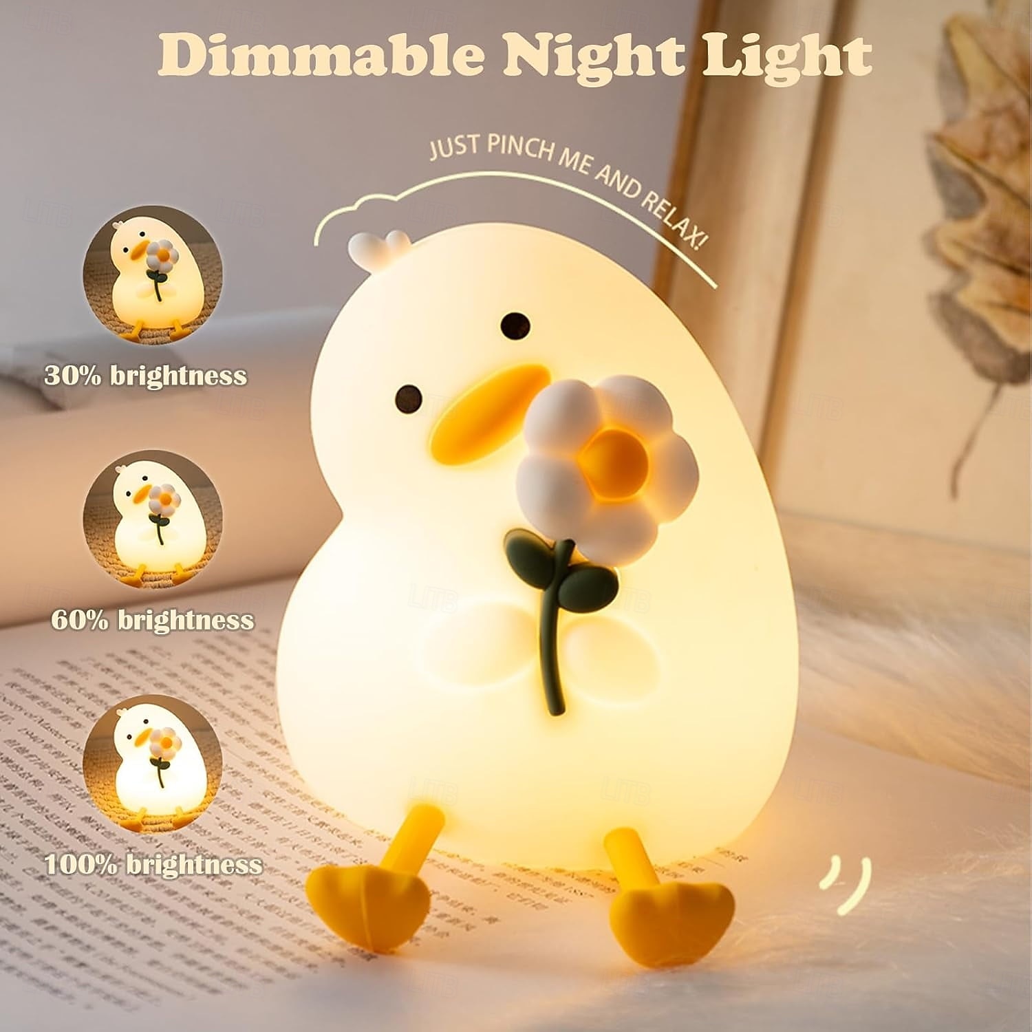 Мягкий силиконовый светильник-утка с цветком-уткой, зарядка через USB, ночник с таймером для спальни, изголовье кровати, атмосферный светильник, подставка для телефона, подарок на Рождество, Новый 2026 - $16.99 –P2