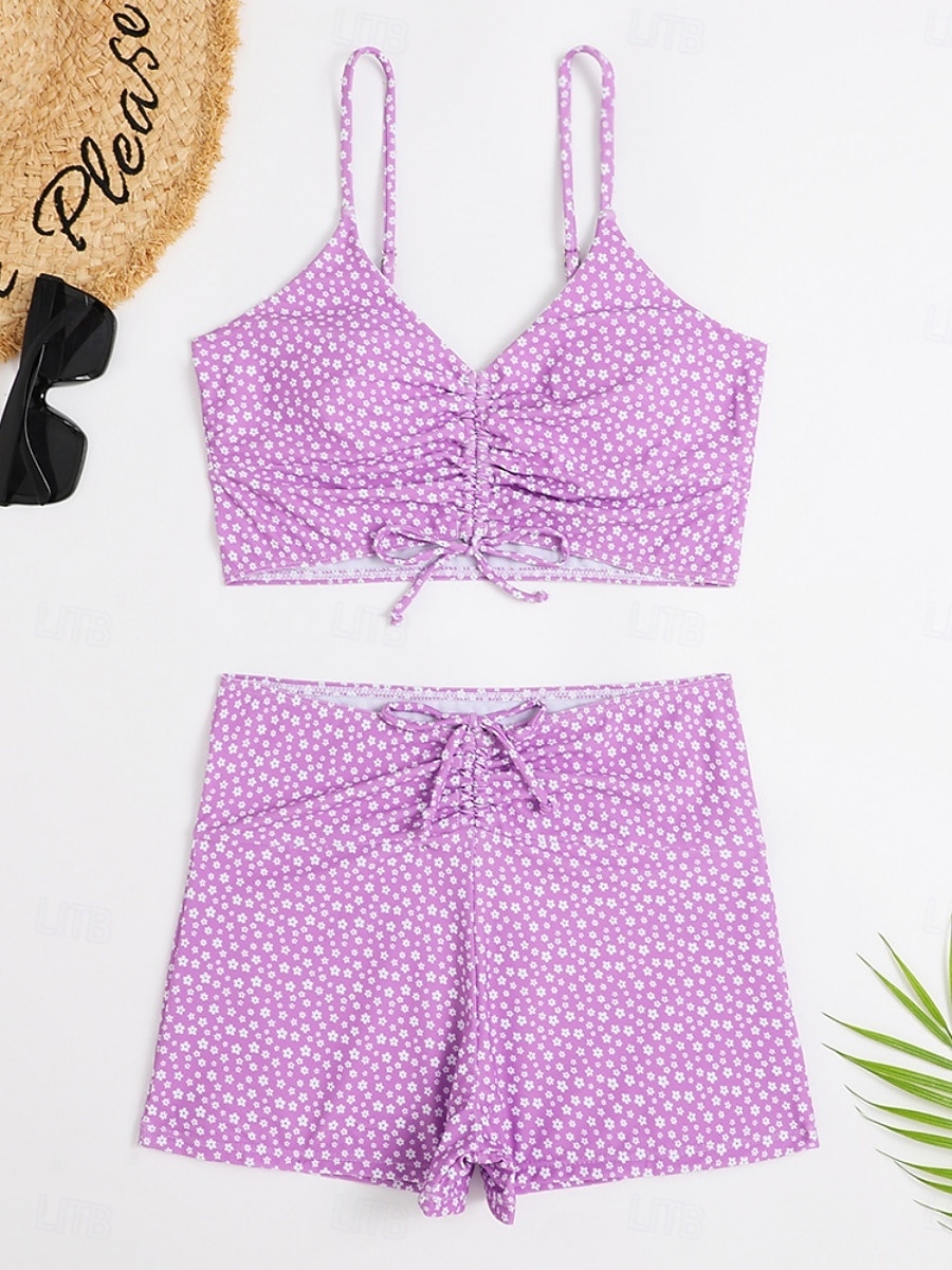 Tankini 2 Pezzi Costume da Bagno per Donna Arricciato Shorts Controllo Pancia Vita Alta Slim Schiena Nuda Abbigliamento da Spiaggia in Vacanza Grafica Floreale V Collo Senza Maniche Costumi da Bagno del 2026 a $24.99 –P4