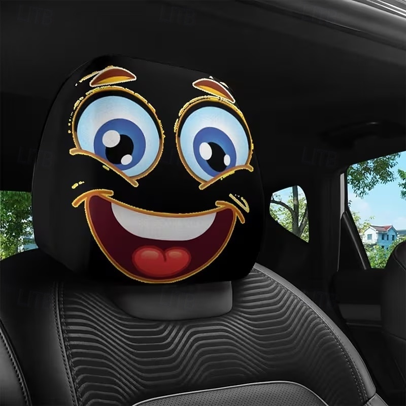2pcs Cartoon Big-Eyed Face Printed Car Headrest Covers, Interior Decoration, Universal Fit, Washable, Easy to Install, Suitable for Long Trips Or Road Trips, Perfect Quirky Car Decoration 2026 - Kč154 –P17