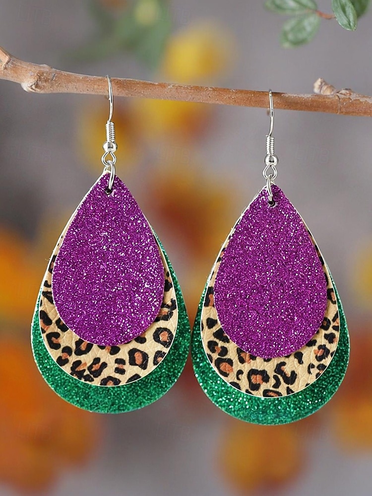 WooHoo Orecchini di pelle da donna per Mardi Gras – Colorati luccicanti regolabili con design multi-stile – Perfetti per Carnevale e accessori per costumi da ballo mascherato del 2026 a $7.99 –P6