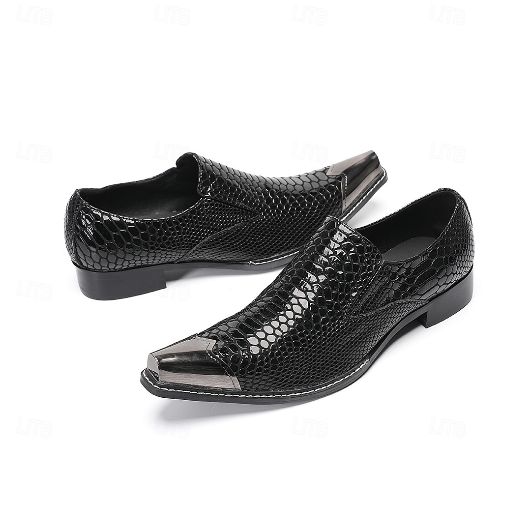 Men's Black Crocodile Print Leather Loafers, Premium Quality with Gold Toe Cap, Perfect for Formal Wear 2026 - $119.99 –P9