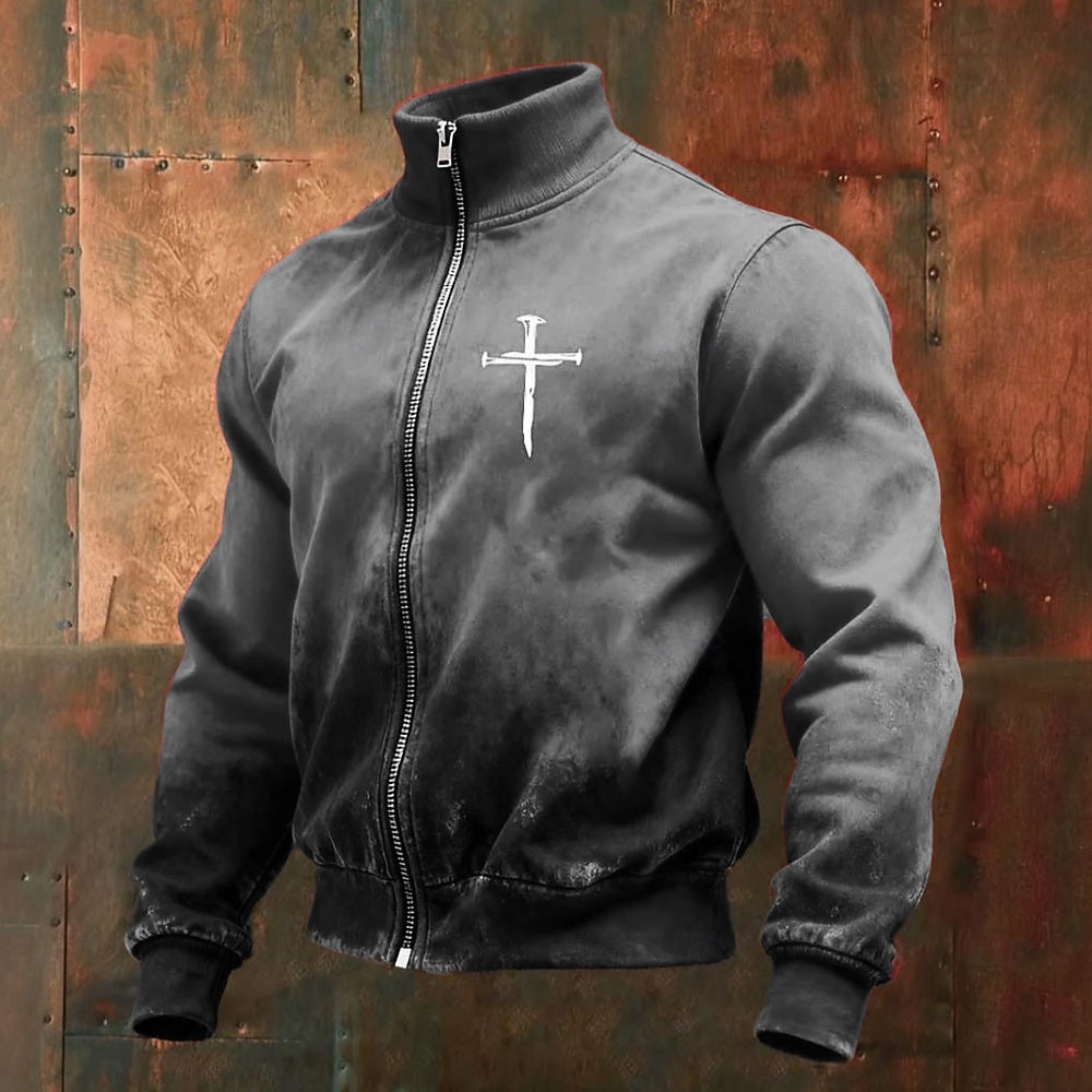 Homme Croix Veste Sweatshirt Mode Vintage Rétro Col montant Extérieur Vêtements de rue Soirée Bleu Rouge Vert Gris Zip Up Printemps Automne Designer S M L XL XXL XXXL de 2026 ? $30.99 –P4