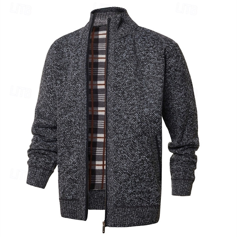 Herre Genser Cardigan Genser Glidelås genser Riflet Strikke Vanlige topper Strikket Helfarge Høyhalset Nøytral Mote Avslappet Dagligdagstøy Klær Høst Vinter Navyblå M L XL 2026 - $30.99 –P19