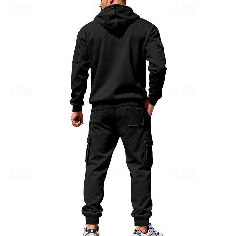 Men's Hoodie Tracksuit Hoodie & Pants Set Hoodie Daily Outdoor Vacation Daily Wear Drawstring Zip Up Plain Black Navy Blue Khaki Activewear Sports Fashion Fall 2026 - $54.99 –P9