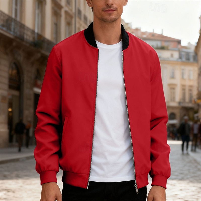 Per uomo Giacca Leggera Giubbotto bomber Giacca Casual Casuale Quotidiano Leggero Tasca Primavera Autunno Semplice Streetwear Elegante Colletto Mao Regolare Blu Nero Giallo Rosso Blu marino Giacca del 2026 a $30.99 –P21