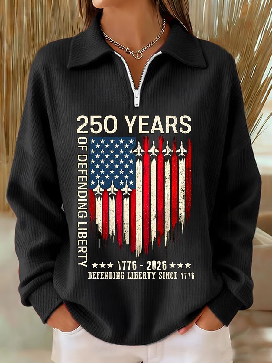Giorno dell'Indipendenza Anniversario Americano Patriottico Felpa da Donna con Grafica Lettera Stampa Casual Maniche Lunghe Mezzo Zip Abbigliamento Quotidiano Sportivo Blu Nero Rosa Rosso Verde del 2026 a $29.99 –P2