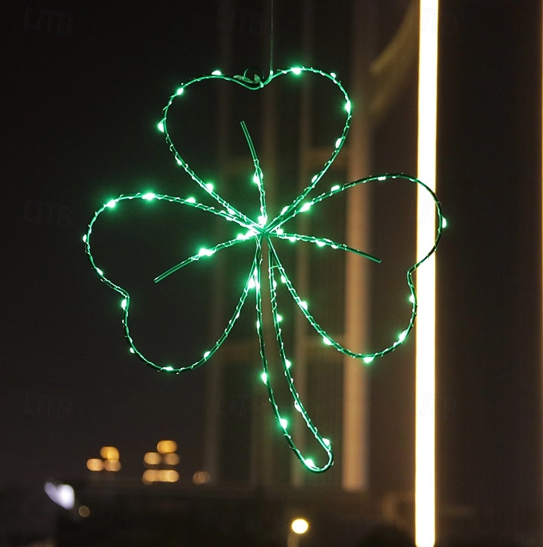 Szent Patrik-napi ír lóhere fű ablaklámpa AAA elemes beltéri erkély hálószoba nappali étkező fali dekoráció lámpa 35cm/13.78inch 2026 - $16.49 –P2