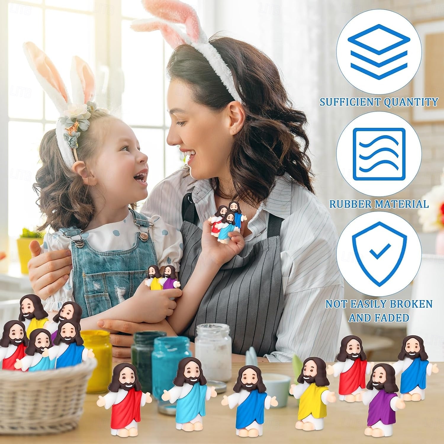 Lot de 50/100 petites figurines de Jésus, mini-figurines de Jésus en vrac, cadeau de Pâques, petites statues pour garnir les œufs de Pâques, figurines miniatures multicolores de Jésus à cacher de 2026 ? $21.99 –P4