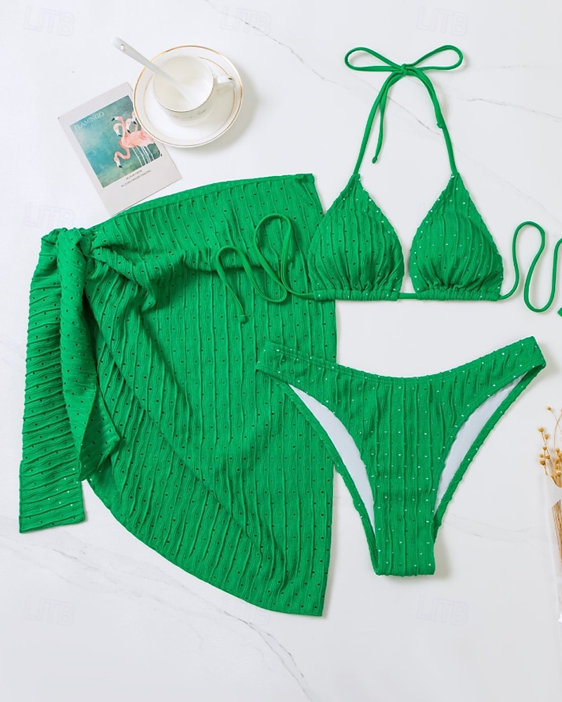 Pentru femei Costume de Baie Bikini Trei piese Fustă Costum de baie Fără Spate Costum de plajă Sexy Culoare solidă Gâtul halter Fără manșon Costume de baie 2026 - $18.49 –P13