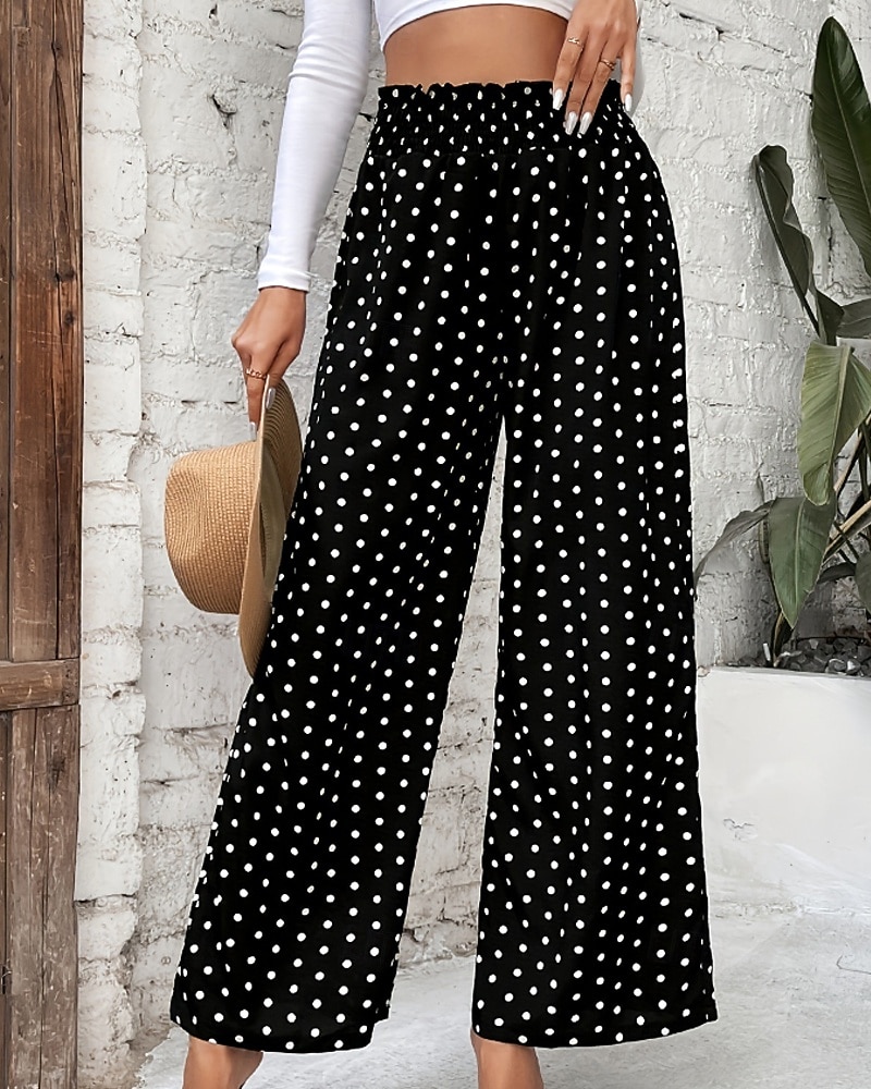 Mujer Fresco Chinos Vacaciones Ropa de calle Casual Longitud total Media cintura A Lunares Bolsillo Cintura elástica Estampado Confortable Comodidad Elástico Exterior Calle Negro Verano Primavera 2026 - $22.99 –P1
