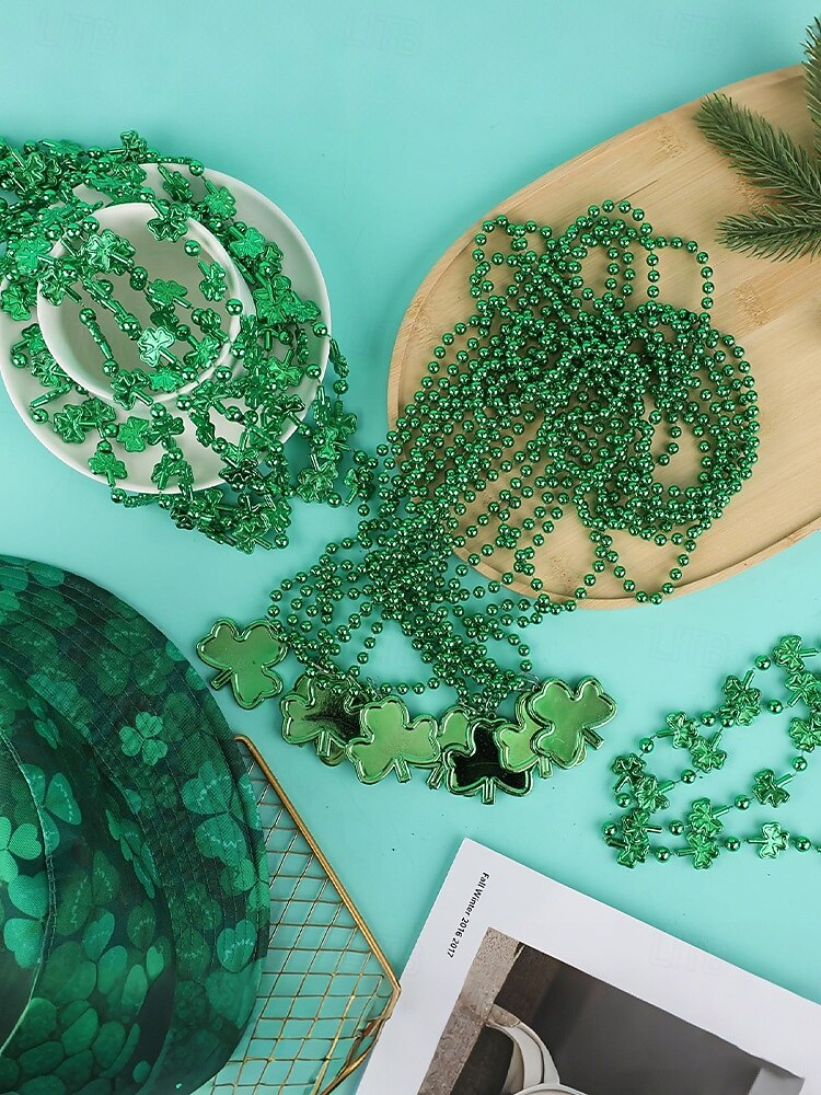 női többrészes Szent Patrik-napi nyaklánckészlet, zöld lóhere gyöngyös réteges nyakláncok, műanyag, többféle stílusú kombinált csomag, ünnepi ír partikellékek nőknek 2026 - $11.99 –P5