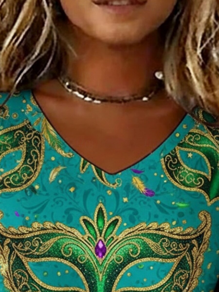 Carnevale Per donna Maglietta Stampato Grafico Astratto Vintage Casual Manica Corta Scollo a V Top Regolari Quotidiano Weekend Abbigliamento da vacanza Blu Estate Primavera del 2026 a $19.49 –P2