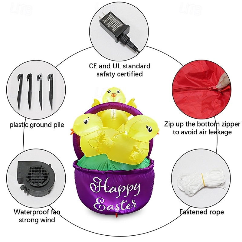 Easter Inflatable Decoration with LED Lights 1.5M/5Ft Three Chicks Flower Basket Indoor/Outdoor Courtyard Garden Lawn Party Festive Atmosphere Decorative Lights Props 2026 - $73.99 –P2