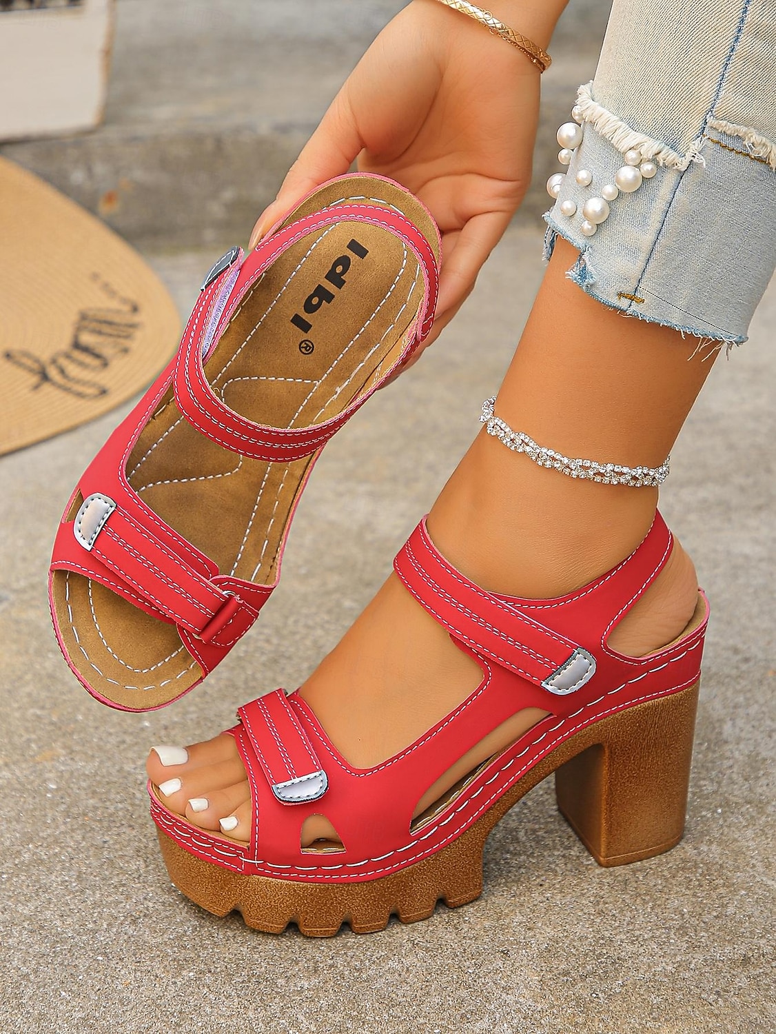 Damen Täglich Blockabsatz Offene Spitze Mode Kunstleder Klettverschluß Schwarz Weiß Pink 2026 - $32.99 –P2