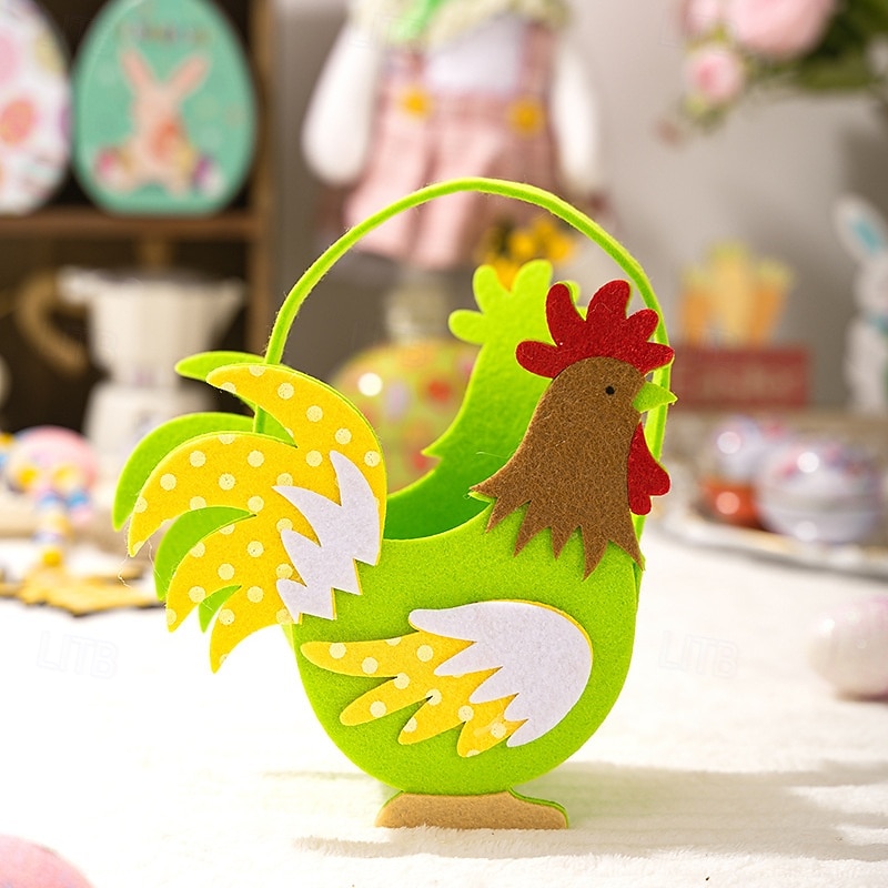 Set van 3 vilten opbergmandjes met paashaasjes en kleurrijke hanen, handzame draagtassen met cartoonfiguren, paas snoepbakken voor feestelijke decoratie, lente opbergspullen voor kinderen en 2026 - $15.99 –P6