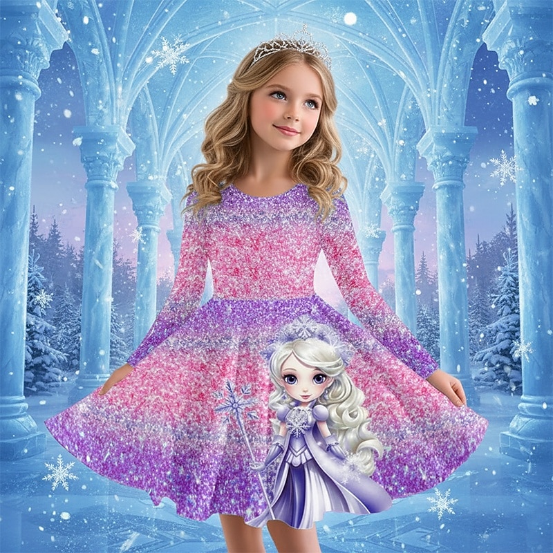 Girls ' 3D Grafic Anime Rochie Manșon Lung Tipărire 3D Primăvară Toamnă Performanță Vacanță Petrecere Casual Prințesă Frumoasa Copii 4-12 ani Rochie casual Rochie A line Lungime Genunchi Fit regulat 2026 - $23.99 –P9