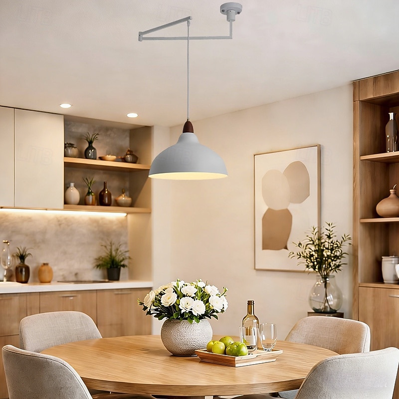 2026年 LEDペンダントライト工業用ペンダント照明器具スイングアームハンギングライト、調節可能なドーム天井ペンダントライト、ダイニングルーム、リビングルーム用、ブラック/ホワイト  コレクション – $249.99 –P4