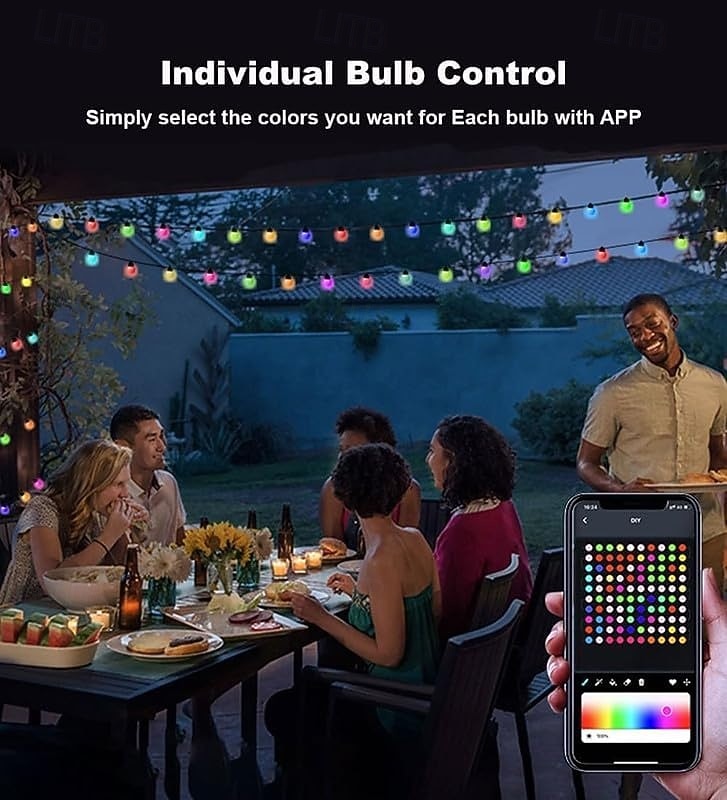 kültéri fényfüzér, szabályozható fényerejű izzók, LED gyöngyök, rgb teraszvilágítás távirányítóval, IP65 vízálló, törésálló, színváltós fényfüzér USB csatlakozóval kültéri kerti udvari 2026 - $26.13 –P2